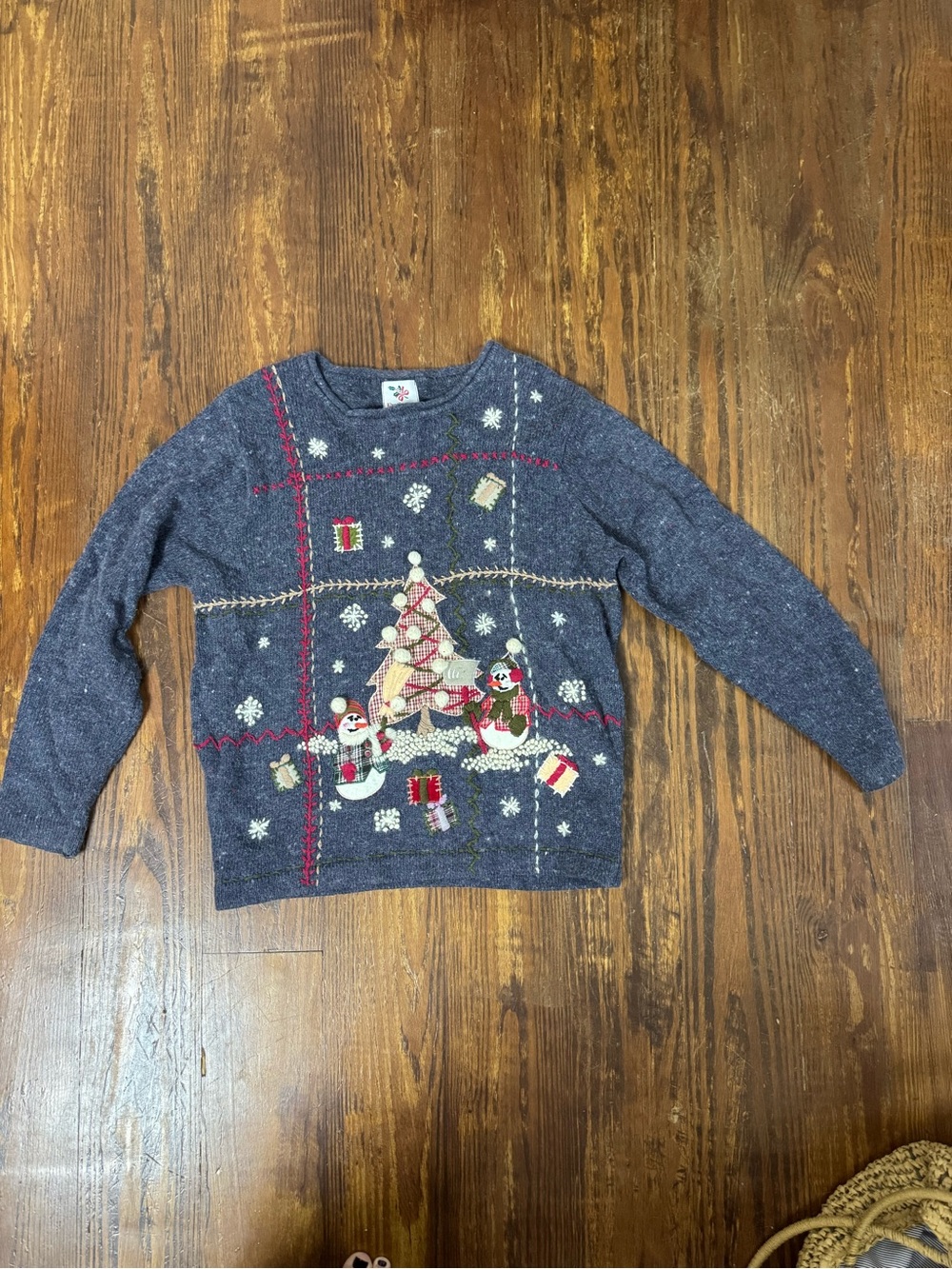 Vintage Navy Holiday Snowmen & Tree Crewneck Sweater Ugly Christmas M Altered